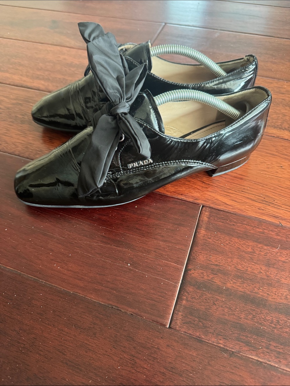 Prada Black Patent Leather Bow Loafers